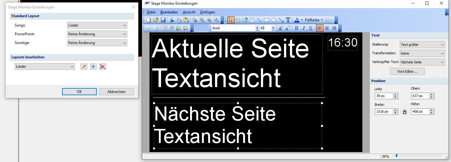 Konfiguration für Lieder